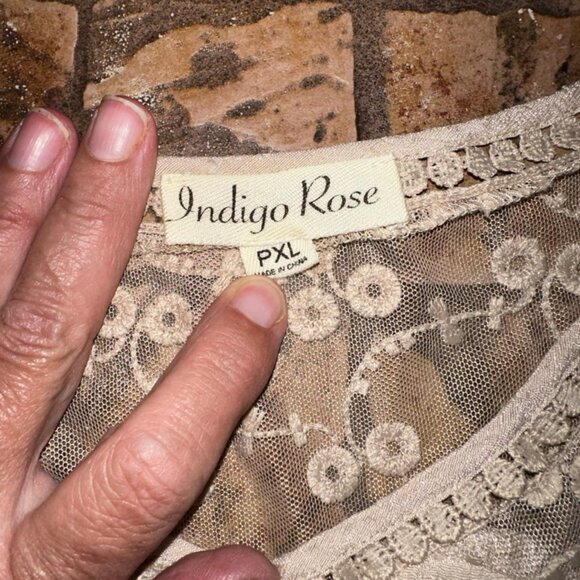 Indigo Rose Boho Flowy Shift Dress Size PXL Lined Lace 3/4 Sleeve At Knee EUC - Picture 4 of 4